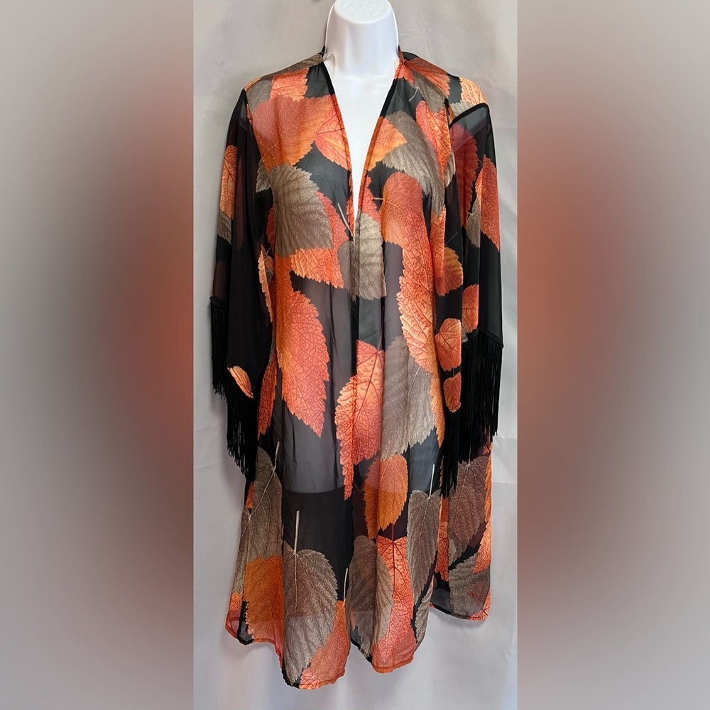 Point  Women's Open Front Top Blouse/Cover Up‎  Fits Small Leaves Print